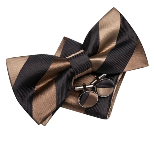 Image of Hi-Tie Bow Ties for Men Pre-Tied Pocket Square with Cufflinks Mens Bowtie Sets for Wedding Formal Party