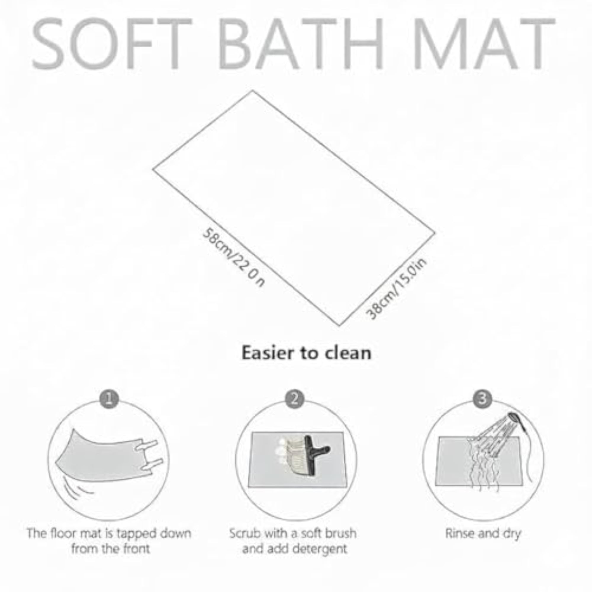 Rubber Non-Slip Quick Dry Bathroom Mat, Super Soft Cushion Carpet
