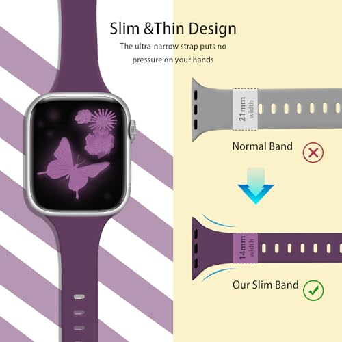 Image of Slim Band Compatible with Apple Watch Bands 38mm 40mm 41mm 42mm 44mm 45mm 46mm 49mm for Women Men,Soft Thin Narrow Silicone Sport Strap Wristbands for iWatch Series 11 10 9 8 7 6 5 4 3 2 1 SE Ultra Purple