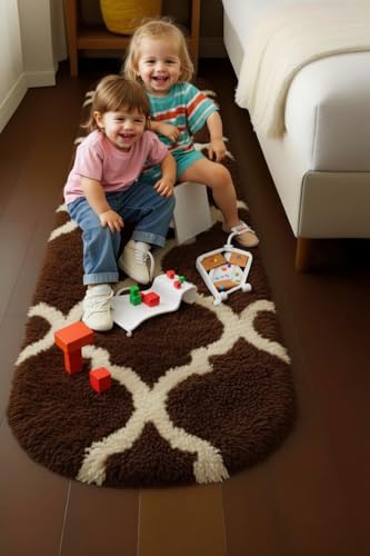 Image of Fluffy Silky Micro Fiber Polyster Carpet /Runner for Bedroom, Study Room, Playing Room, Guest Room ETC. 1.5x4 Feet, (Coffee and Ivory M II)