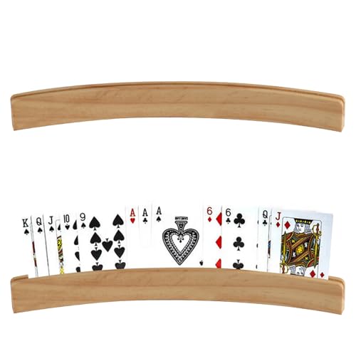 2 Pcs Wooden Playing Card Holders Wooden Curved Game Card Holders
