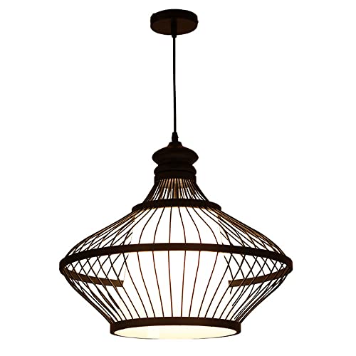 Lustre en bambou noir suspension traditionnelle avec auvent bois pour salon