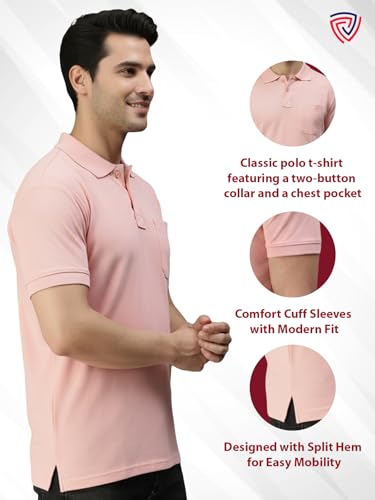 Image of Lux Cozi Men's Polo T-Shirt Regular Fit Half Sleeves with Pocket | Cotton Blend Polo Neck Collar T-Shirt for Men | Casual, Office Comfortable Breathable T-Shirt | Stylish Plain Tee