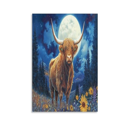 Tableau bœuf de Haute-Écosse déco murale salon nature 50x75 cm