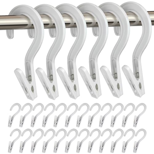Laundry Hooks Boot Hangers Plastic Clothes Pins Hanger Clips for Bathroom Travel Portable White (24Pcs)