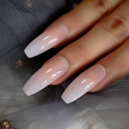Natural Coffin Daily Salon False Nail Long Full Cover French Nail Tips Gradient Smooth Ballerina Faux Ongles