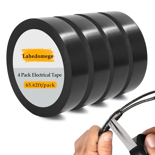 Black Electrical Tape, 0.6 in x 65.62ft, Waterproof Electric Tape Black, High Temperature Resistant, Suitable for Household Appliances and Outdoor Multi-Purpose Insulation Wire Wrapping, Pack of 4
