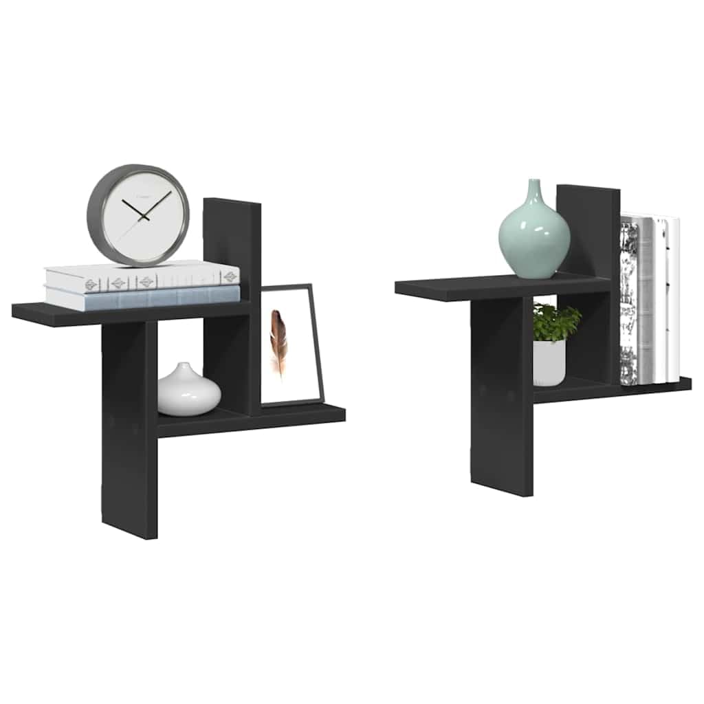 Scaffale da parete, 2 pezzi, nero, 38 x 12 x 38 cm, in legno, mensola sospesa, libreria, mensola angolare per soggiorno, camera da letto, cucina e ordine