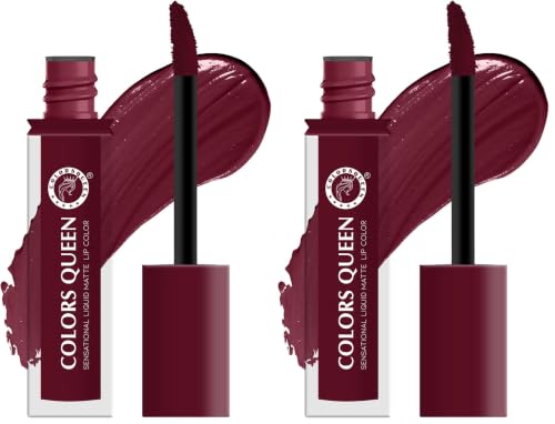 Image of Colors Queen Sensational Liquid Matte Lipstick - 7g | Long Lasting, Fade & Transfer Proof Lipstick | Highly Pigmented, Water & Smudge Proof Liquid Lipstick for Women (12 - Rum Raisin) (Pack of 2)