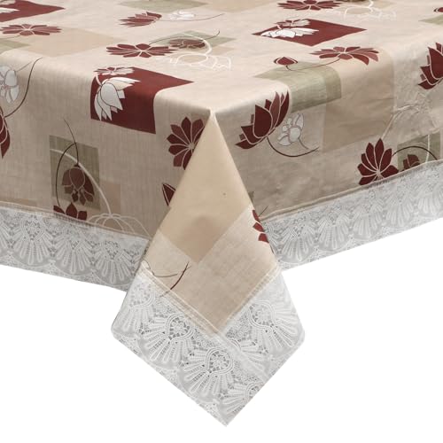 Image of Dakshya Industries PVC Waterproof Square Table Cover 48x48 Inch for 4 Seater Dining Table | Floral Printed Oilproof Stain Resistant Washable Plastic Table Cover, Love