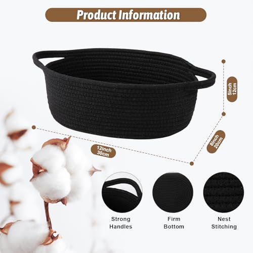 Image of OIAHOMY Small Woven Basket with Gift Bags, Ribbons & DIY Label Card, Baskets for Gifts Empty, Small Rope Basket 12 * 8 * 5IN, Cute Decorative baskets with Handles for Baby Pets, Toys, Black