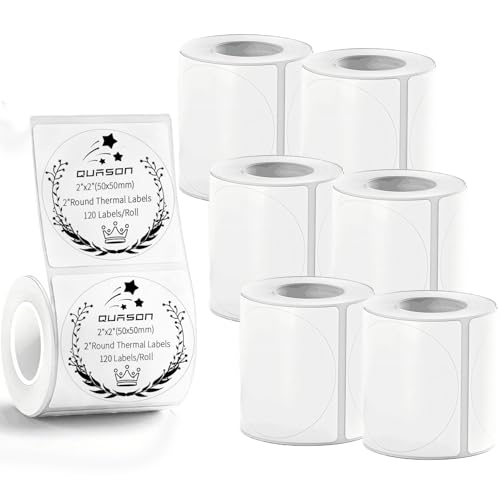 QUASON 2" Circle Thermal Sticker Labels, 7 White Self-Adhesive Round Direct Thermal Labels for Business，Compatible with Zebra, Rollo, MUNBYN，BPA Free （840Labels/7Rolls）
