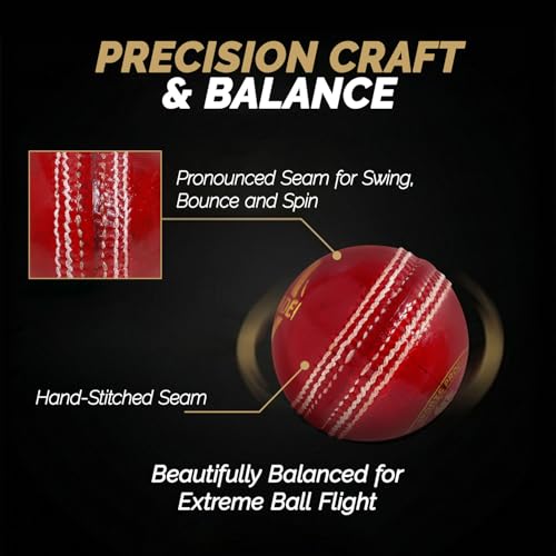 Image of DSC Match Grade Cricket Leather Ball - Official Size & Weight 5.5oz Professional Match Ball, Alum Tanned 4-Piece Construction (Red, Pack of 1)