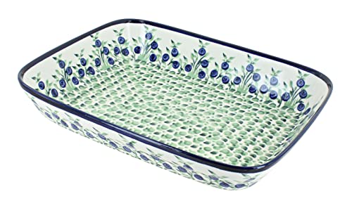 Blue Rose Polish Pottery Porcelain Vine Small Rectangular Baker