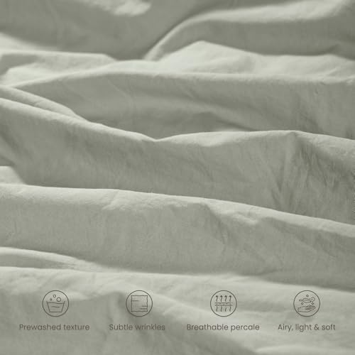 BIOWEAVES 100% Organic Washed Cotton Percale Weave Twin Duvet Cover Set | GOTS Certified Twin/Twin XL Duvet Cover & 1 Pillow Sham – 66x90 inches, Sage - Thumbnail 3