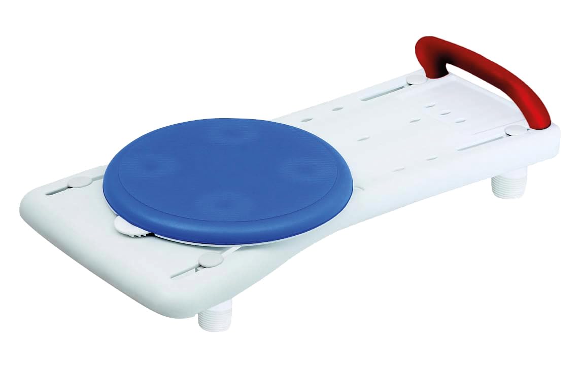 Badewannenbrett mit Drehscheibe Wannensitz Sitzbrett ca.73cm mit rotem Haltegriff