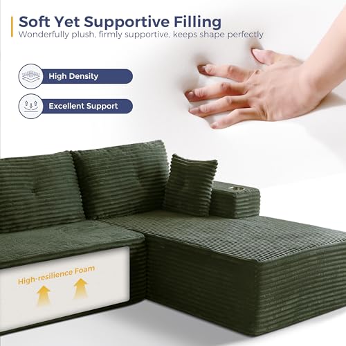 Image of MAXYOYO Modular Sectional Couch with L-Shape Chaise and Loveseat, Modern Boneless Couch for Living Room, Oversized Sofa with Deep Seat, No Assembly Required, Green