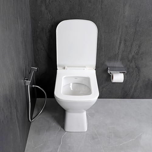 Image of HOLO Ceramic EWC S Trap Square Concealed with Slim Hydraulic Soft Close Seat Cover Floor Mounted European Water Closet Western Commode