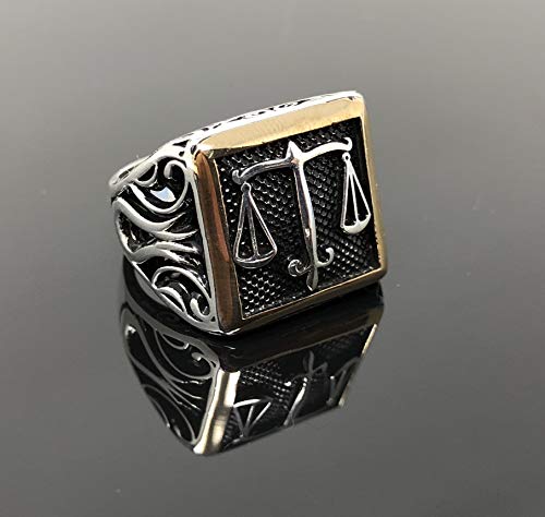 KAR 925K Stamped Sterling Silver Justice Sign Men's Ring I1E2