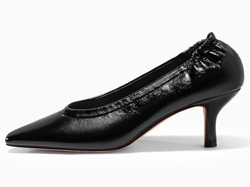 Coutgo Womens Dress Shoes Low Kitten Heels Square Pointed Toe Slip On Crinkled Work Pump Shoes4