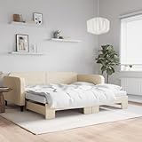 Owoxanthellate Ausziehbares Tagesbett Creme 100x200 cm mit 2 Matratzen, Schlafsofa 2in1 aus Holz/Metall, platzsparendes Gästebett für Wohn und Schlafzimmer