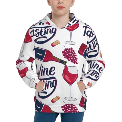 Red Wine Glass Bottle Kid Hoodies Boys Sweatshirts Girls Pullover with Pocket