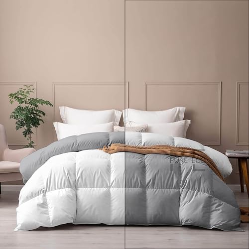 Image of PURE ECO Reversible 300 GSM Comforter King Size - Luxury & Soft Microfiber 300 GSM Comforter for Winter - Duvet /Blanket King Size (90 inchX106 inch) - White /Silver Grey Color