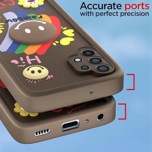 Image of Pikkme Back Cover for Samsung Galaxy A32 4G | Soft Silicone| Cute Rainbow Smile & 3D Cartoon Flower Design | Shockproof Raised Camera Protection Bumper Case (Brown)
