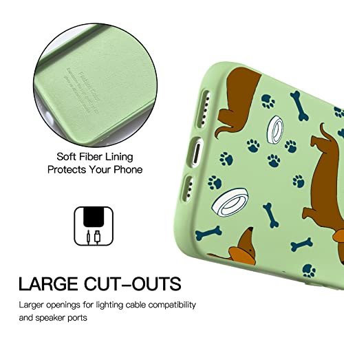Image of Eating Dachshund Dog Phone Case Compatible with iPhone 7 /8 /SE 2020,Green Liquid Silicone Bone Printted Case,Soft Gel Rubber Full-Body Protective Microfiber Lining Shockproof Cover
