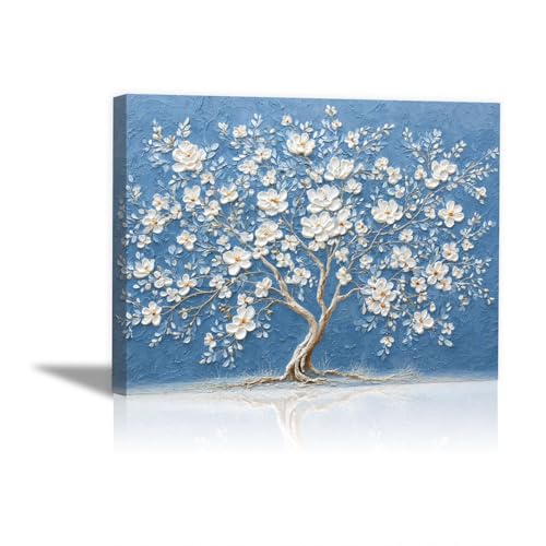 Impression sur toile magnolia d'art moderne, texture structurée et cadre en bois