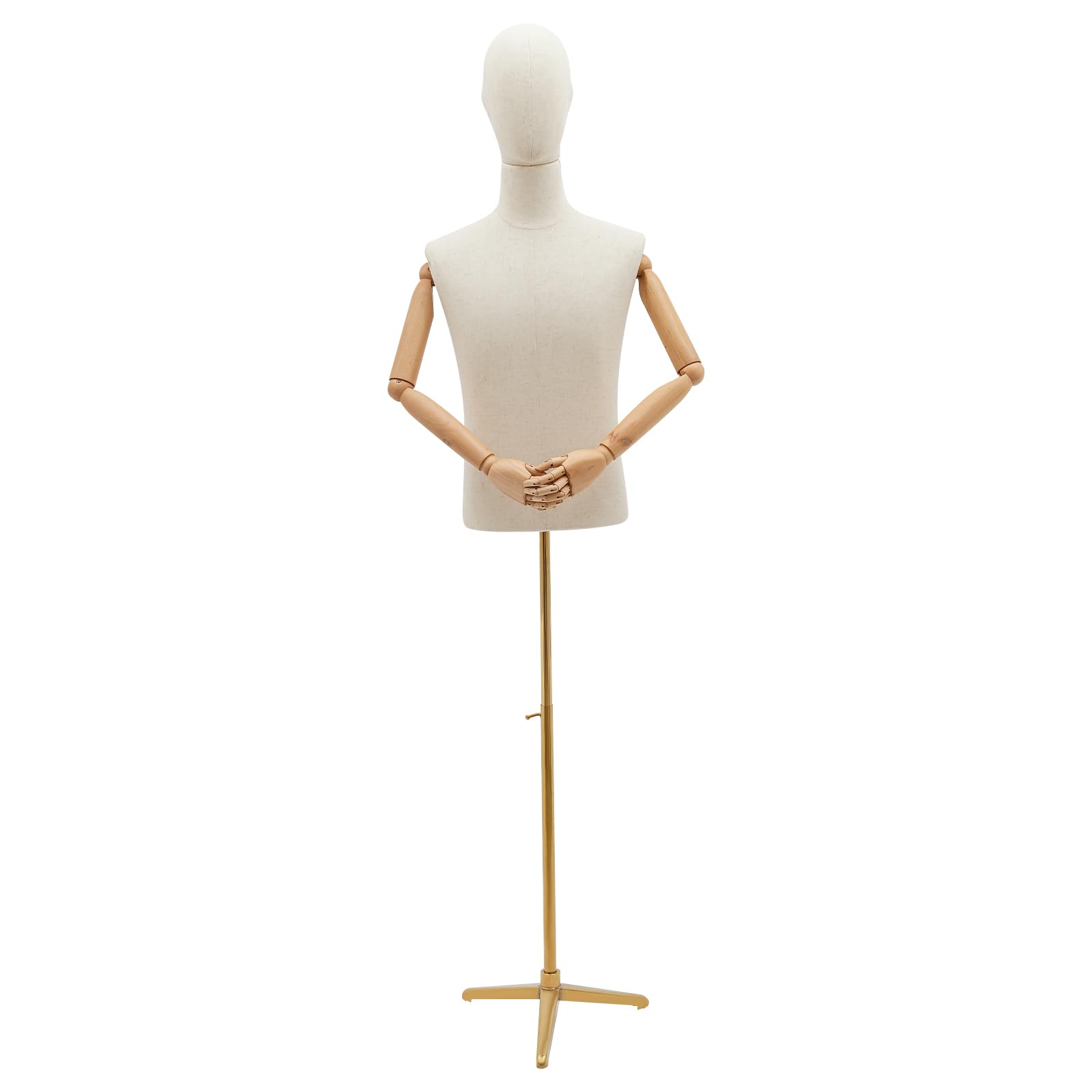 Schneiderpuppe Männlich Schaufensterpuppe Verstellbar (134-193 cm) - Herren Torso mit Dreiecksbasis, Oberkörper Mann, Herrnbüste und Schneiderbüste für Nähen und Ausstellen (Gold, M)