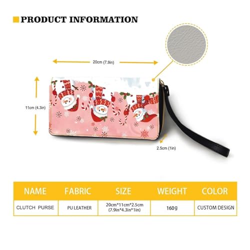 Women Christmas Wallets Cute Snowman Design Zipper Purse Multiple Card Slots Clutch Wristlet Handbag4