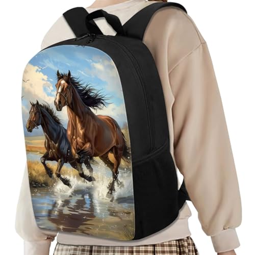 Kids Lightweight Backpack Girls Boys Horse Print School Bag with Lunch Box Pencil Case Water Bottle Sleeve 4 in 1 Book Bag Teen Animal Schoolbag Set Insulated Lunc Tote Camping Sling Bag2