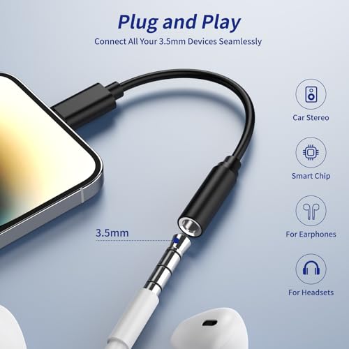2 Pack Apple MFi Certified Headphone Jack Adapter for iPhone, Lightning Converter to 3.5mm Earphone Dongle Aux Audio Cable - Compatible with iPhone 14,13,12,11 Pro Max,X,XS Max,XR,8, 7 Plus