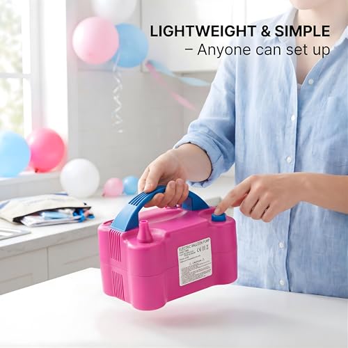 Image of YourVendor Electric Balloon Pump, Dual Nozzle, Inflates 2 Balloons in Seconds, Pink, for Parties