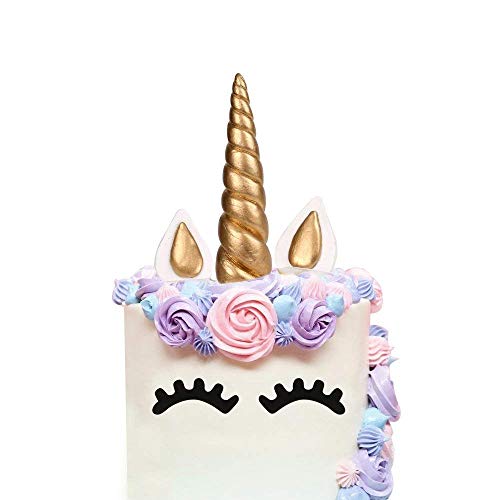 Qivange Kuchen Topper Einhorn kuchendeko Tortendeko 5 Stück Handarbeit Gold Einhorn Cake Topper Einhorn Horn, Ohren, Wimpern Set Tortendekoration, Einhorn Dekoration für Geburtstag Hochzeit Party
