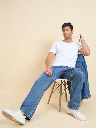 Image of STUDIO NEXX Men's Baggy fit Denim Cargo Pants |Non Stretchable| Wide Leg Jeans| Cargo Jeans|Baggy Cargos for Men