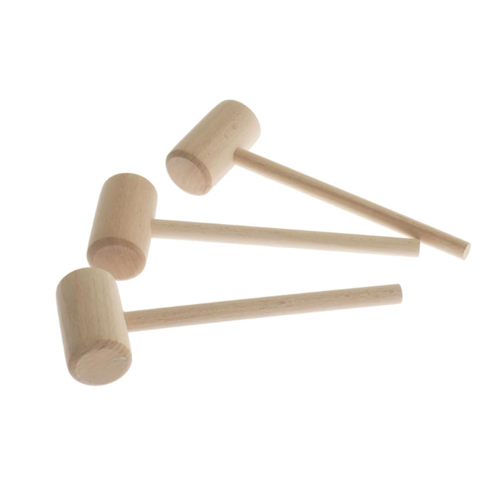 ttnmrc Montessori Wooden Mallets Set, 3pcs Natural Beech Wood Hammers, Unfinished Wood Toy Mallets for Toddlers