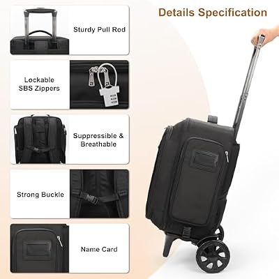 Relavel Rolling Makeup Case with 4 Small Makeup Bags, Large Make Up Travel Organizer with 2 big Wheels, Professional Lockable Makeup Artist Backpack with Adjustable Dividers for Daily Use - Black