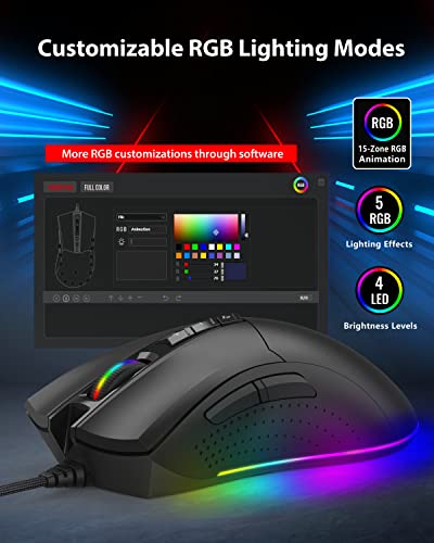 Image of Gigastone Gaming Mouse with 12,000 DPI Adjustable, RGB Backlight, Optical Sensor, 8 Programmable Buttons, RGB Gaming Mouse with 512KB Onboard Memory, Wired Gaming Mouse for Windows 7 and Up