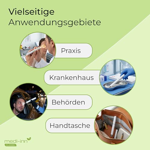Medi-Inn+ Diagnostikleuchte weiß – medizinische Untersuchungsleuchte mit Clip, Halogen, inkl. 2 x AAA Batterien, für Praxis, Klinik, Visite & Hausbesuch