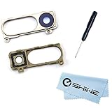 EShine® Back Rear Camera Glass Lens Cover Ring Replacement with Frame / Bezel Holder Surrounding Cover + Screwdriver for LG G3 Fits D850 (AT&T), D851 (T-Mobile), LS990 (Sprint), VS985 (Verizon), US990(U.S. Cellular), AS985, D852, D855 + Screwdriver + EShine Cloth (Gold)