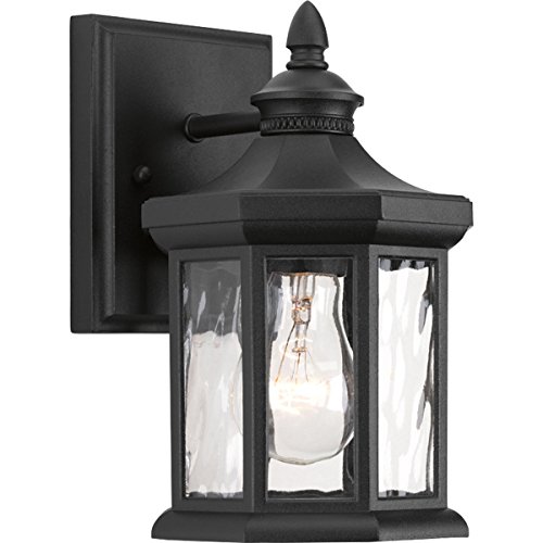 Featured Product Edition Collection 1-Light Clear Water Glass Traditional Outdoor Small Wall Lantern Light Textured Black