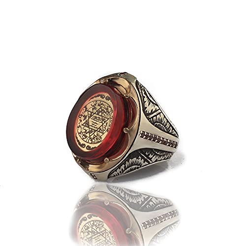 Seal Of Solomon Silver Ring, Amber Stone King Solomon Ring, Suleiman's Star Ring, Star Of David Men Ring, Seal Of Suleiman Jewelry Gifts For Men Handmade Rings Valentines Day Gifts For Him #TOP16