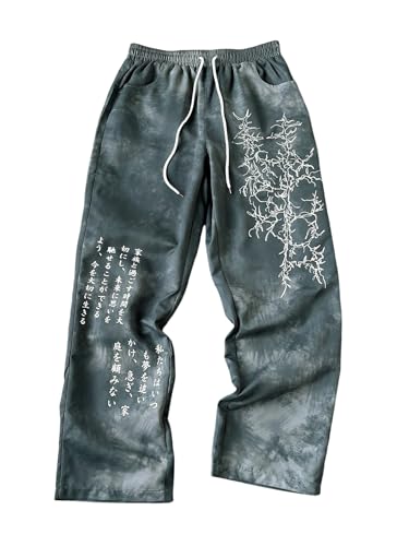 Men's Vintage Graphic Stacked Sweatpants Streetwear Drawstring Waist Baggy Casual Track Pants