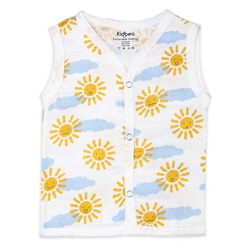 Image of Kidbea 100% Organic Cotton Muslin Jabla For Baby Boys | Summer Wear Jabala | Sleeveless Vest | Assorted Pack of 5 with Colors & Size 9-12M