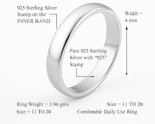 Image of 925 Sterling Silver Plain Band Ring for Men & Women | Pure Silver Unisex | Hallmarked Silver Ring for Daily Use | Gift for him her | Chandi Ring | Thumb Ring |Couple Rings
