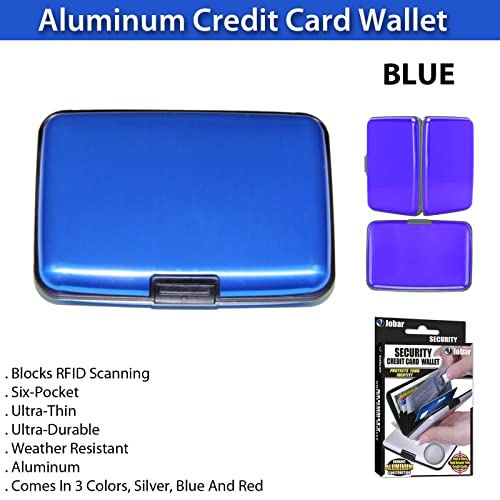 Jobar Aluminum Credit Card Holder Wallet, for Men Women Slim Light Weight RFID Blocking - BLUE4