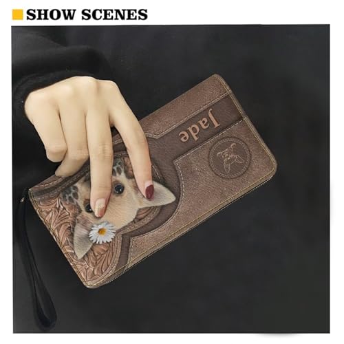Womens Wallet Wristlet with Custom Name Chihuahua Printed RFID Blocking Credit Card Holder Clutch Long Ladies Billfold Large Capacity Puse Special Gifts for Wife Mon Grandma2