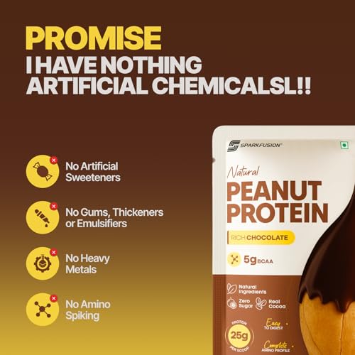 Image of SparkFusion Natural Peanut Protein Isolate - 10 Pck- 25g Protein, 5g BCAA, Zero Sugar, Gut-Friendly, Vegan, Lab-Tested, No Artificial Additives (370g (Pack of 10), Rich Chocolate)